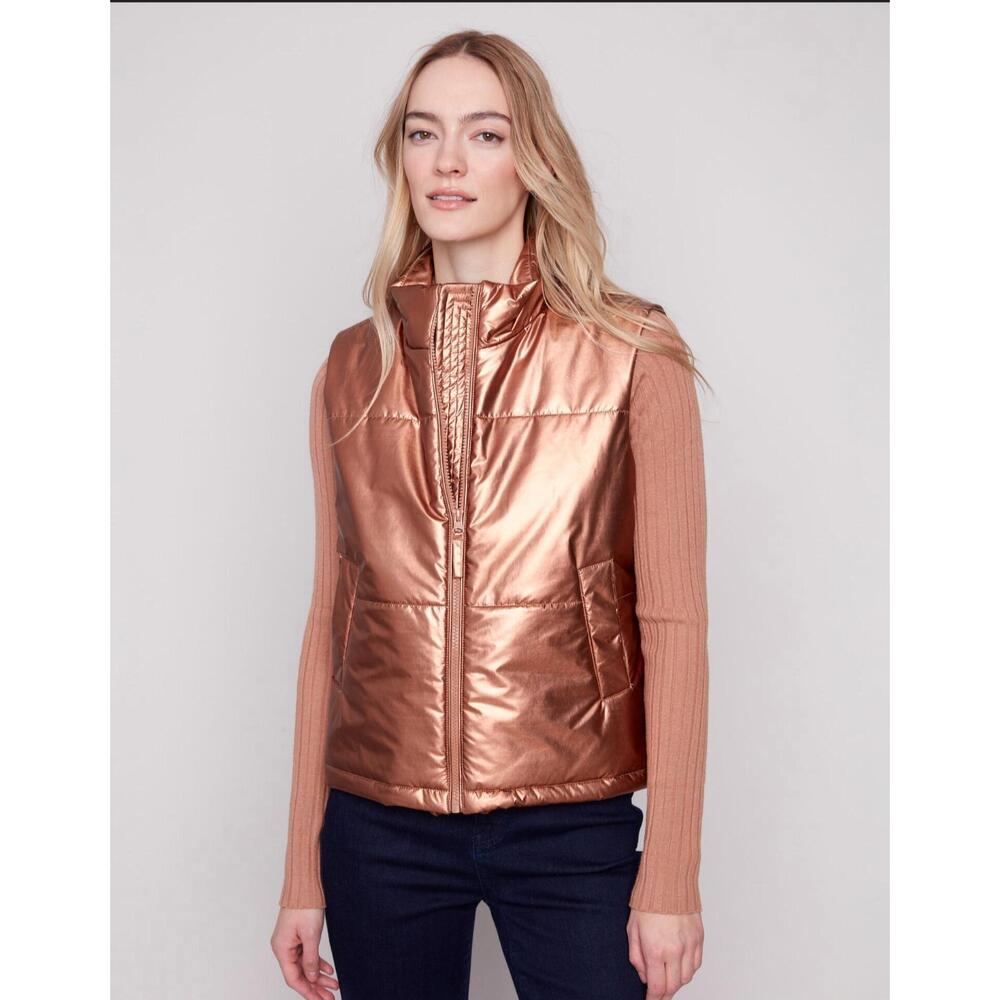 NEW CHARLIE B women's metallic short vest in copper